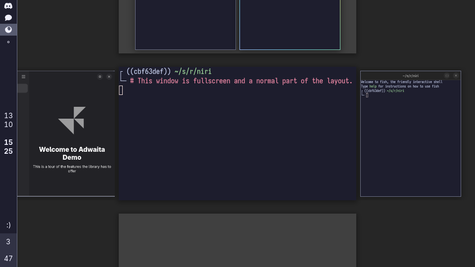 概览截图,显示一个全屏窗口与其他窗口并排显示。